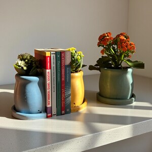 Concrete Bookend Planter, Bookshelf Plant Pot with Saucer, Medium or Large