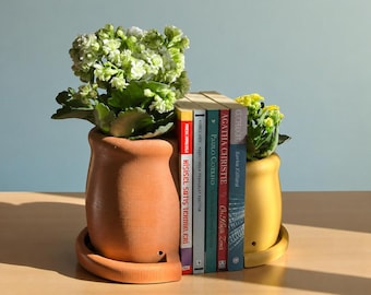 Concrete Bookend Planter, Handmade Functional Modern Decorative Office Gift Boho Bookshelf Accessory