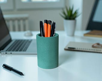 Concrete Pencil Cup - Cylinder Desk Organizer - Cement Makeup Brush Holder - Minimalist Toothbrush Stand - Modern Office Decor