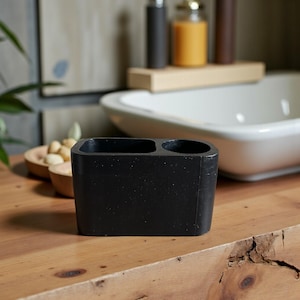 Concrete Toothbrush Holder & Toothpaste Stand, Modern Bathroom Counter Organizer, Handmade Cement Vanity Caddy, Industrial Bath Decor