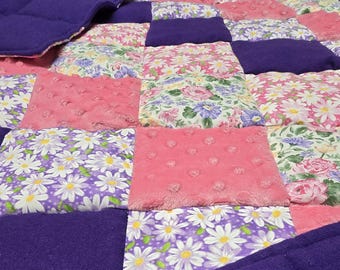 Baby/Toddler Sensory Quilt - Pink & Purple Flowers
