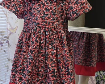 Patriotic Bow Print Cotton Girl's Dress - Red White Blue, America's 250th Birthday