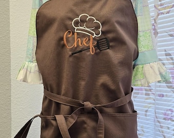 Heavy Duty Apron - brown chef hat