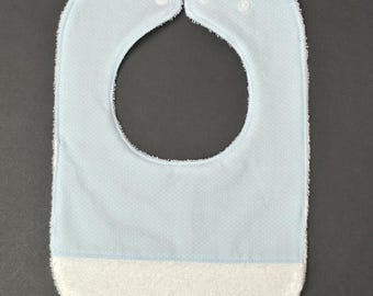 Personalized Baby Blue Polka Dot Bib with White Absorbent Terry Cloth