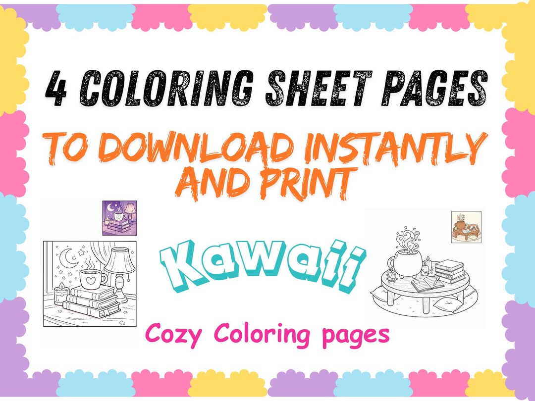 Cute Kawaii Coloring Sheet | Cozy Dessert Table Scene | Pastel ...