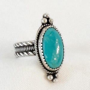 Artisan Handcrafted Turquoise Ring - Natural Stone -Sterling Silver - Size 5