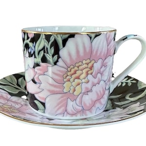Vintage Floral Themed Japanese Tea Cup and Saucer