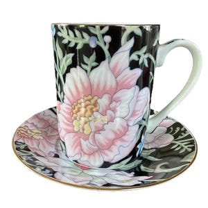 Vintage Japanese Floral Print Coffee Cup and Saucer