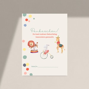 Zirkus-Dankeskarte zum Ausdrucken – Kindergeburtstag Motto Zirkus – PDF zum Sofort-Download
