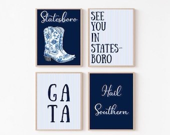 Georgia Southern University Wall Art – Statesboro Themed Dorm Decor, Set of 4 Digital Prints