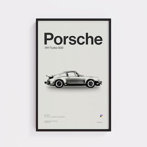 Póster Porsche 930 Turbo – Porsche 911 Turbo, arte mural de coche deportivo clásico, impresión minimalista de Porsche, póster de coche para decoración de pared, envío gratuito