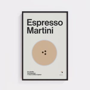 Plakat Espresso Martini – sztuka ścienna do baru w stylu Midcentury Modern, wydruk koktajlowy w stylu retro, bezpłatna wysyłka