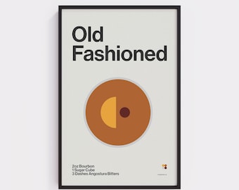 Midcentury Modern Old Fashioned Cocktail Print: Bar Wall Art