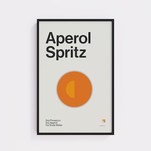 Plakat Aperol Spritz – sztuka ścienna do baru w stylu Midcentury Modern, wydruk koktajlowy w stylu retro, bezpłatna wysyłka