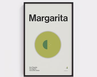 Stampa di cocktail Margarita: arte da bar moderna di metà secolo