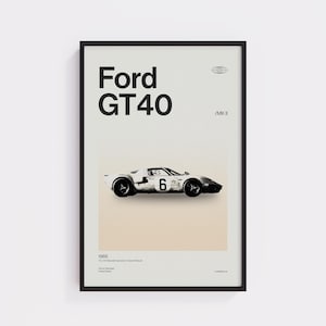 Ford GT40 Poster – Le Mans Racing Car Wall Art – Vintage Ford Print – GT40 Mk II Art - Minimalist Print, Free Shipping
