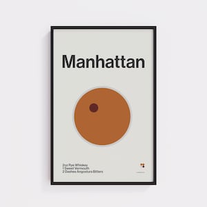 Manhattan Cocktail Poster - Midcentury Modern Bar Wandbild, Retro Cocktail Print, kostenloser Versand