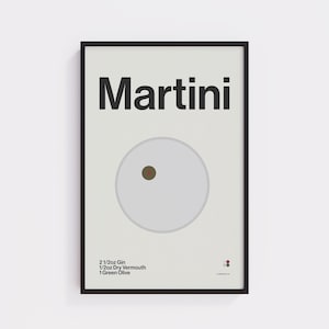 Plakat Martini – sztuka ścienna do baru w stylu Midcentury Modern, wydruk koktajlowy w stylu retro, bezpłatna wysyłka