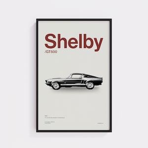 1967 Ford Shelby GT500 Poster – Mustang GT500, Classic Sports Car Wall Art, Minimalist Mustang Print, Free Shipping
