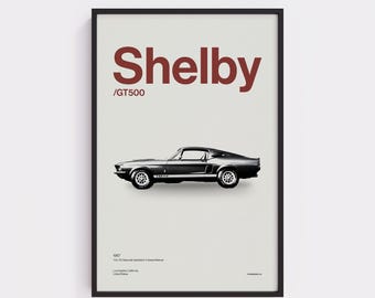 Plakat Shelby GT500 z 1967 roku: Klasyczna sztuka samochodu sportowego Mustang