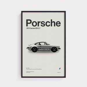 Porsche RS 2.7 – Porsche 911 Turbo, Arte mural de coche deportivo clásico, Impresión minimalista de Porsche, Póster de coche para decoración de pared, Envío gratuito
