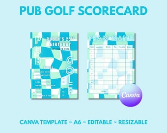 Tarjeta de puntuación de golf en pub / Golf en pub imprimible / Plantilla de Canva editable / Juegos para fiestas de cumpleaños