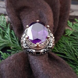 925 Sterling Silver Men&#39;s Ring – Large Purple Stone, Handmade Ottoman Style | Father&#39;s Day Gift, Groom Gift, Unique Gift for Him