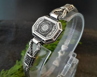 Pulsera de hombre hecha a mano en plata de ley 925 con oración, regalo del Día del Padre, regalo del novio, regalo de Eid, regalo de aniversario, regalo de boda, regalo para él