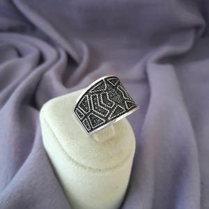 Handcrafted Sterling Silver Men&#39;s Ring,Ethnic Pattern,Oxidized Detail,Bold and Unique Statement Jewelry for Him, birthday gift, gift for dad