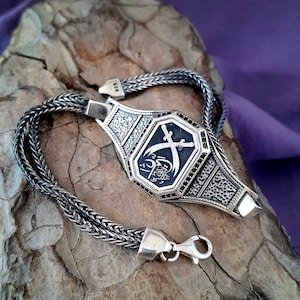 Men&#39;s Silver Bracelet,Double Zulfiqar Sword, Hz. Ali Engraved, Islamic Jewelry, Men&#39;s Accessory, Gift for Him Unique Handmade,Gift for dad