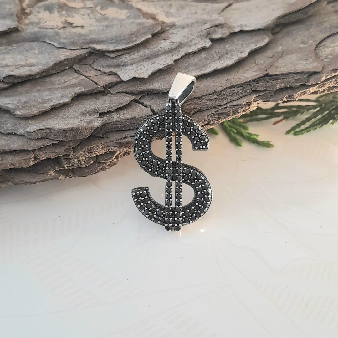 925 Sterling Silver Men's Dollar Sign Pendant With Zircon Stones ...