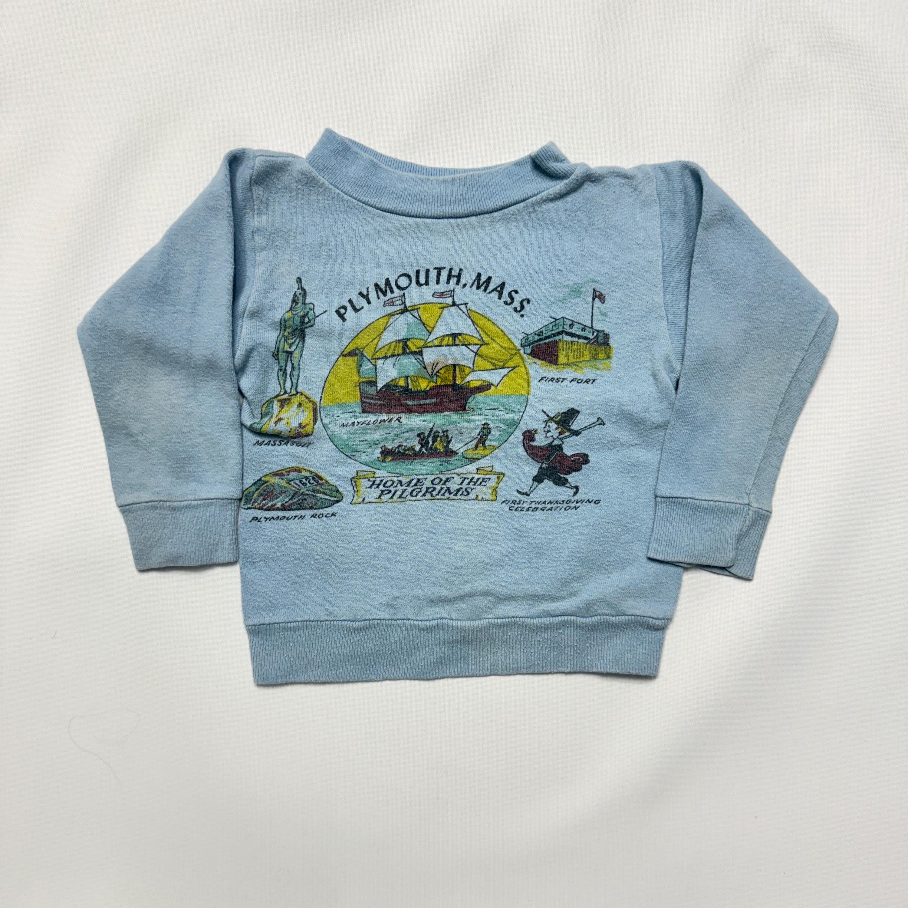 60s 70s Kids Toddler Vintage Plymouth Massachusetts “Home of the Pilgrims” Souvenir Sweatshirt / 18m