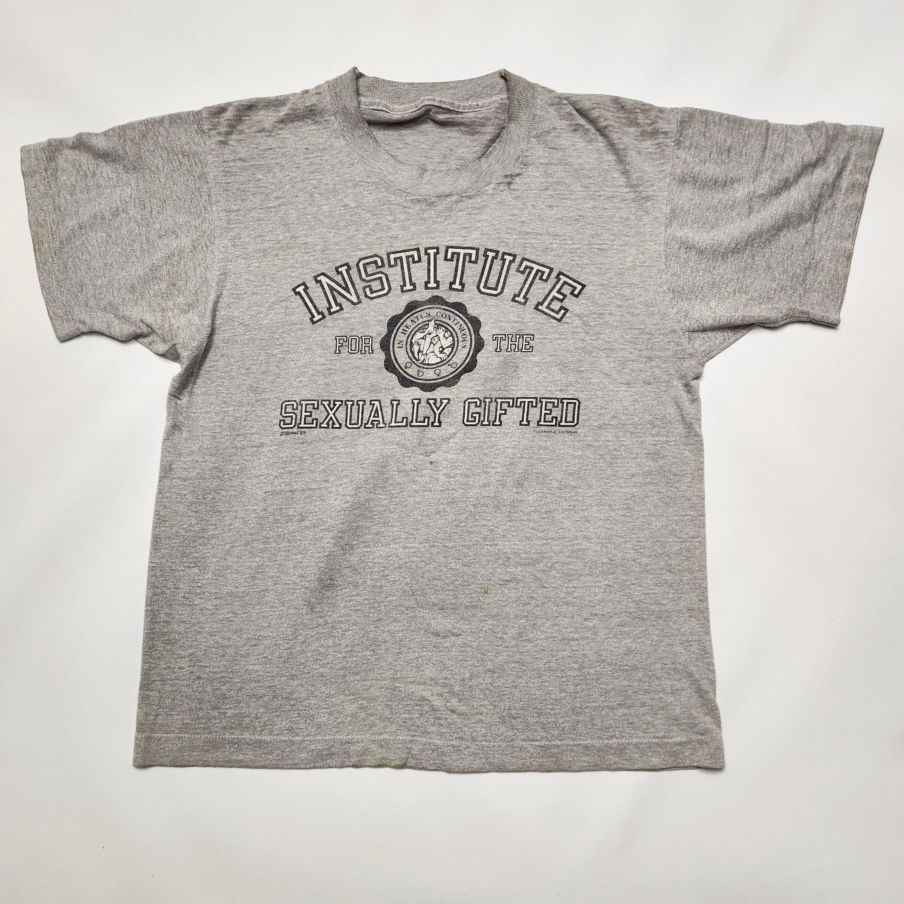 Vintage 80s Institute For The Sexually Gifted Tshirt Heather Grey Novelty Size S