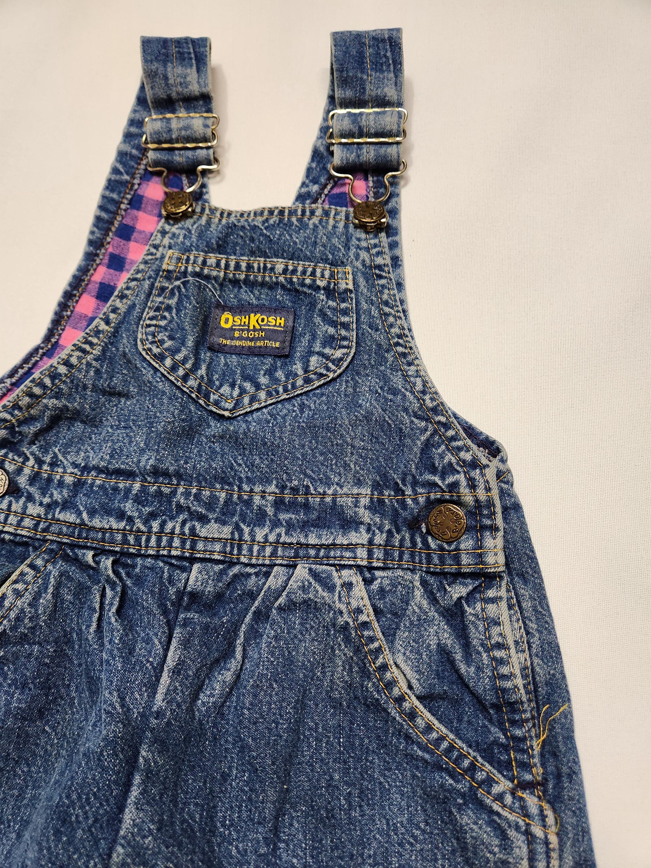 Vintage 80s OshKosh Bgosh Flannel Lined Denim Overalls Heart Patch Size 3/4 image 2