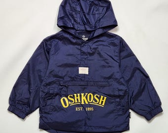 Vintage Y2K OshKosh Bgosh Packable Windbreaker Jacket Navy Hooded Pullover 4 5