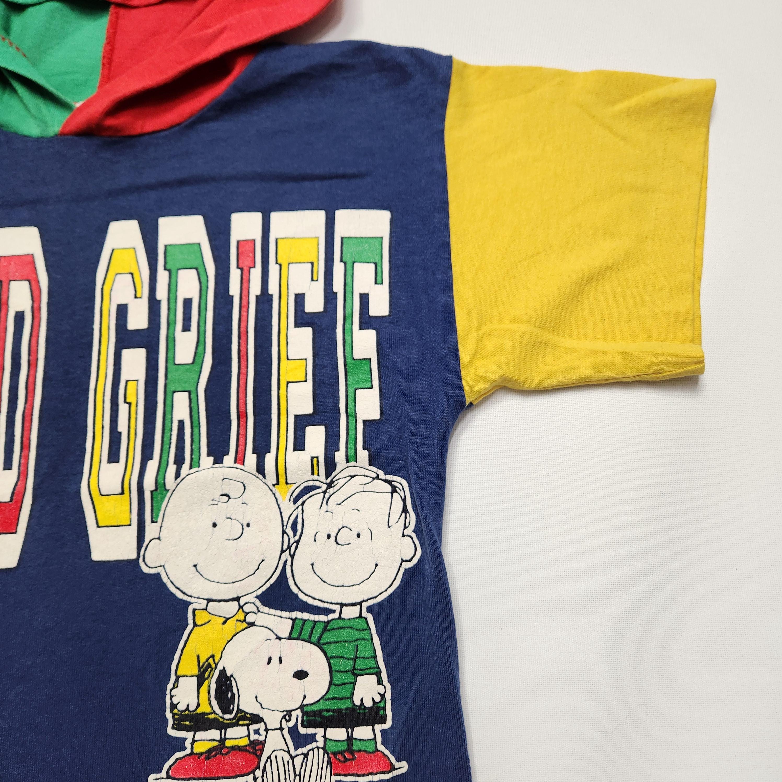 90s Peanuts Snoopy Good Grief Color Block Hooded Tee Shirt (Kids 4/5y) image 5
