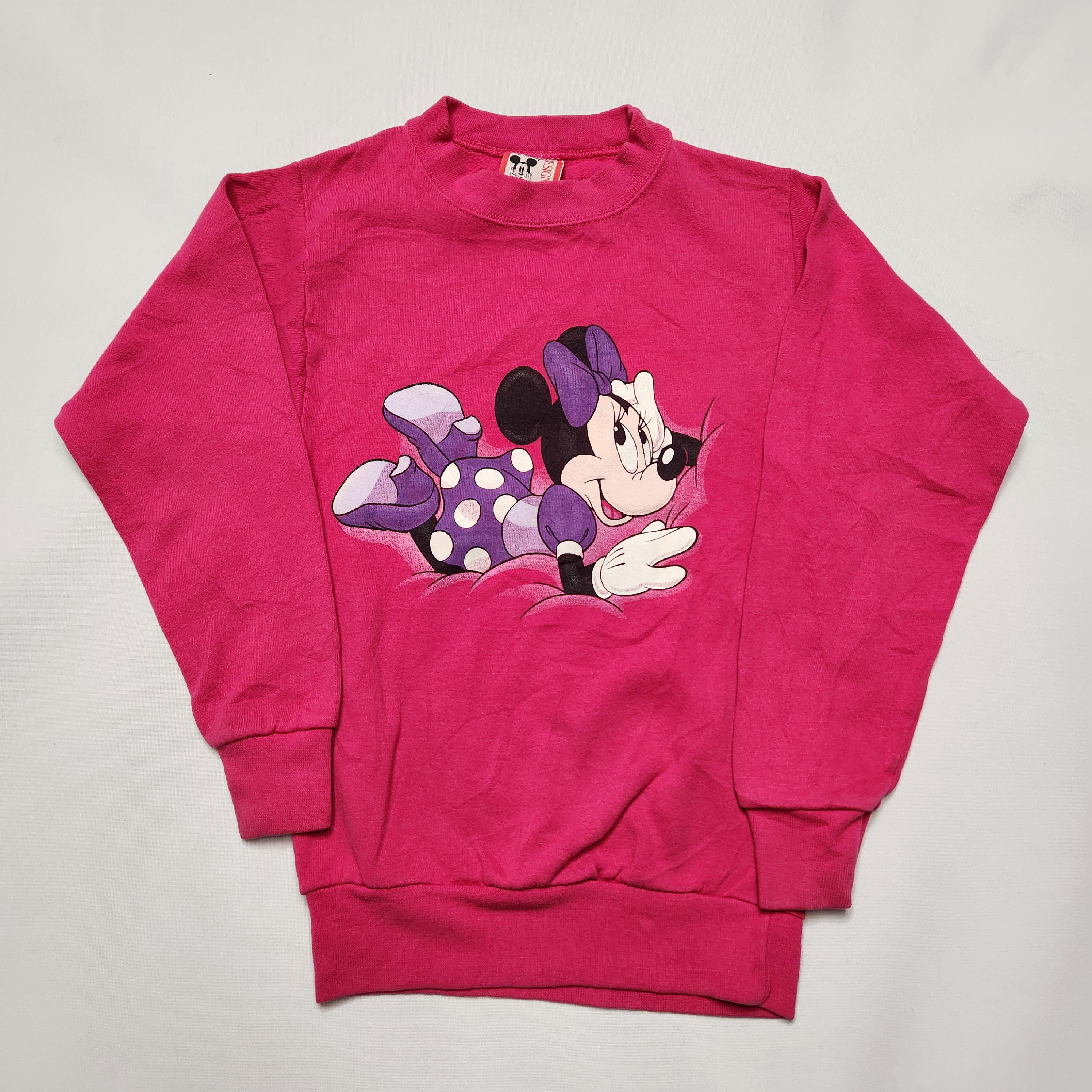 Vintage 80s 90s Disney Designs Minnie Mouse Kids Crewneck Sweatshirt Pink  7-9y