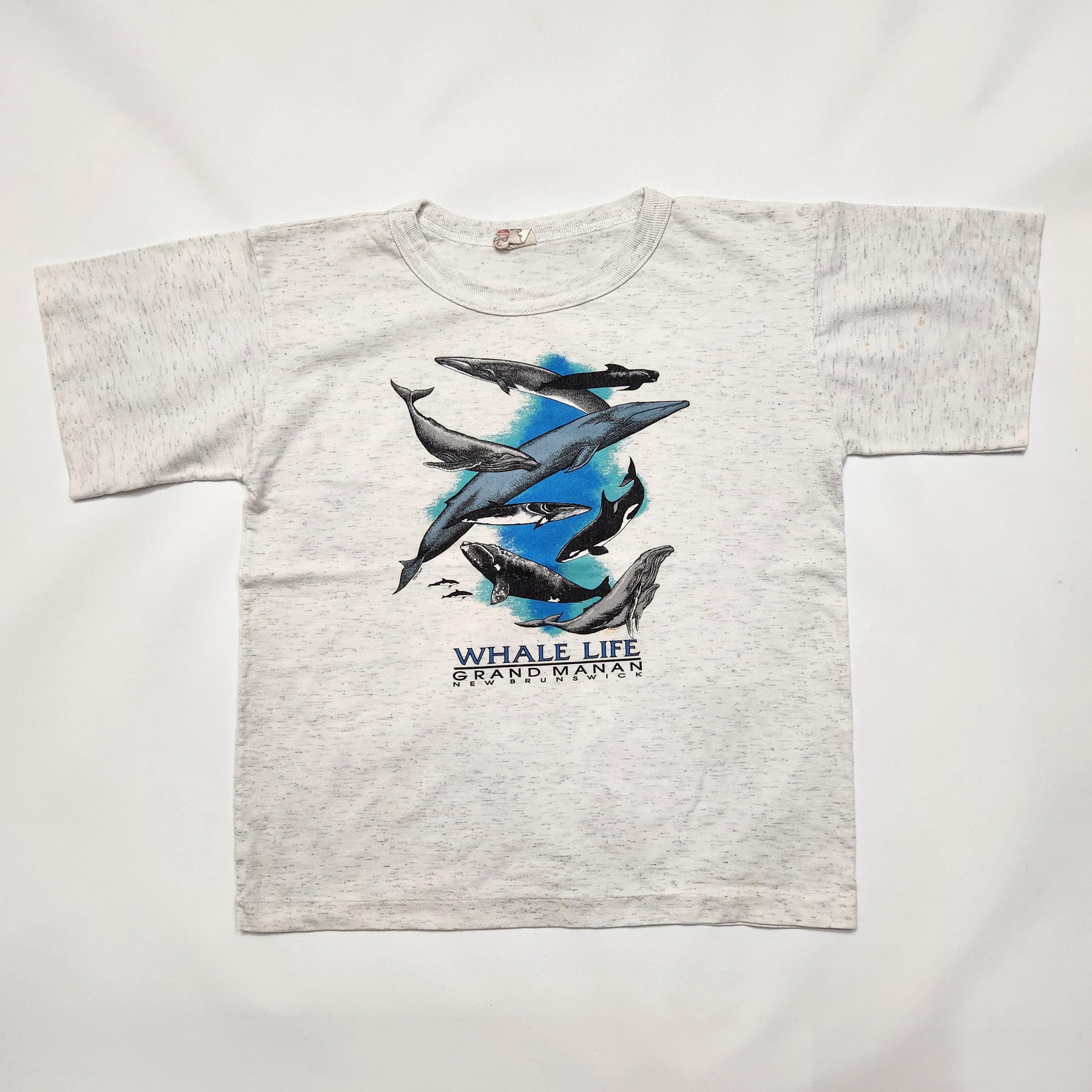 Vintage 90s Grand Manan Whale Life T Shirt Youth L 12-14 Grey New Brunswick