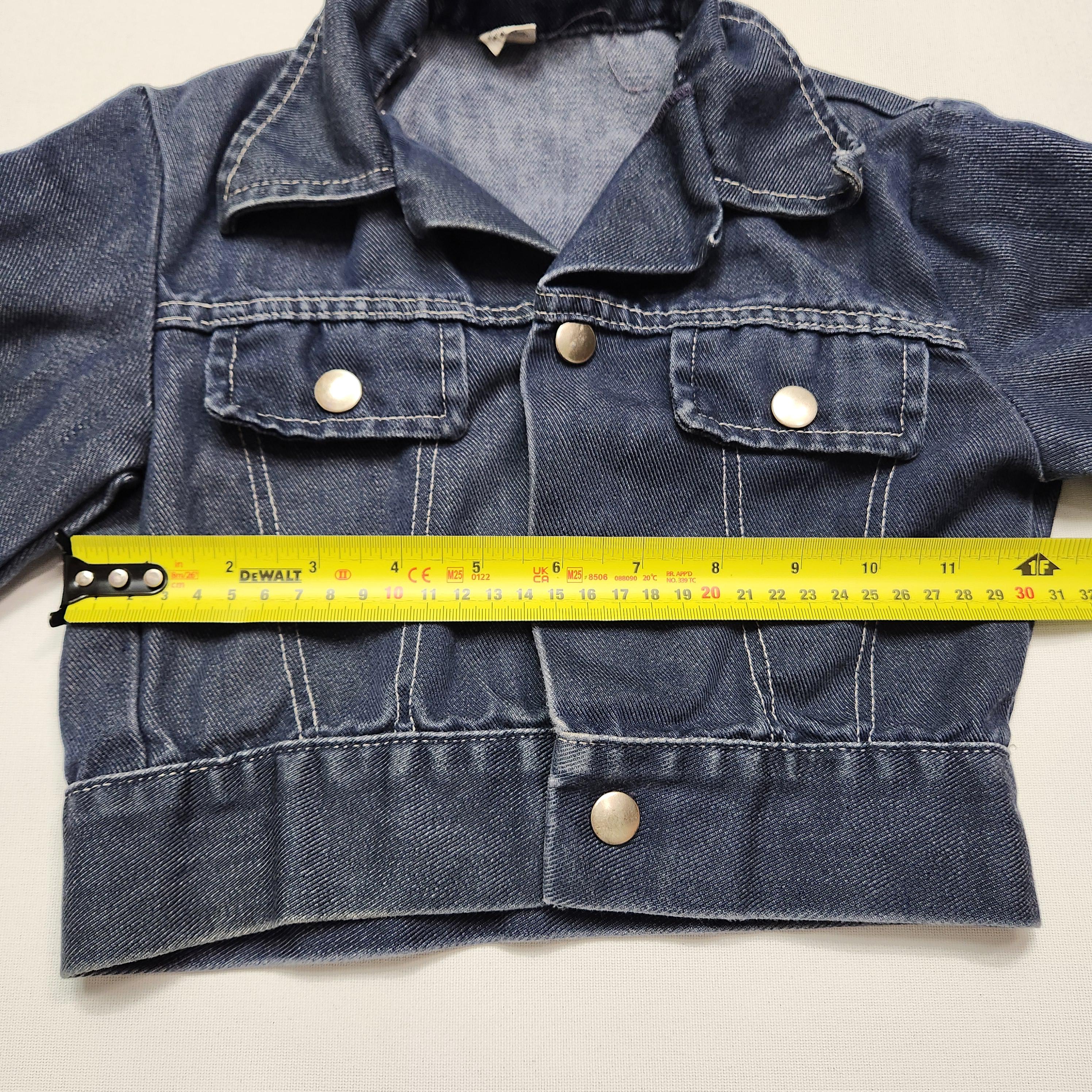 Vintage 70s Dark Wash Denim Jacket Kids Small Snap Button Cropped Jean Jacket image 7