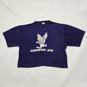 Vintage 80s Artex Andrews AFB Eagle Military Graphic Crop T-Shirt Medium USA