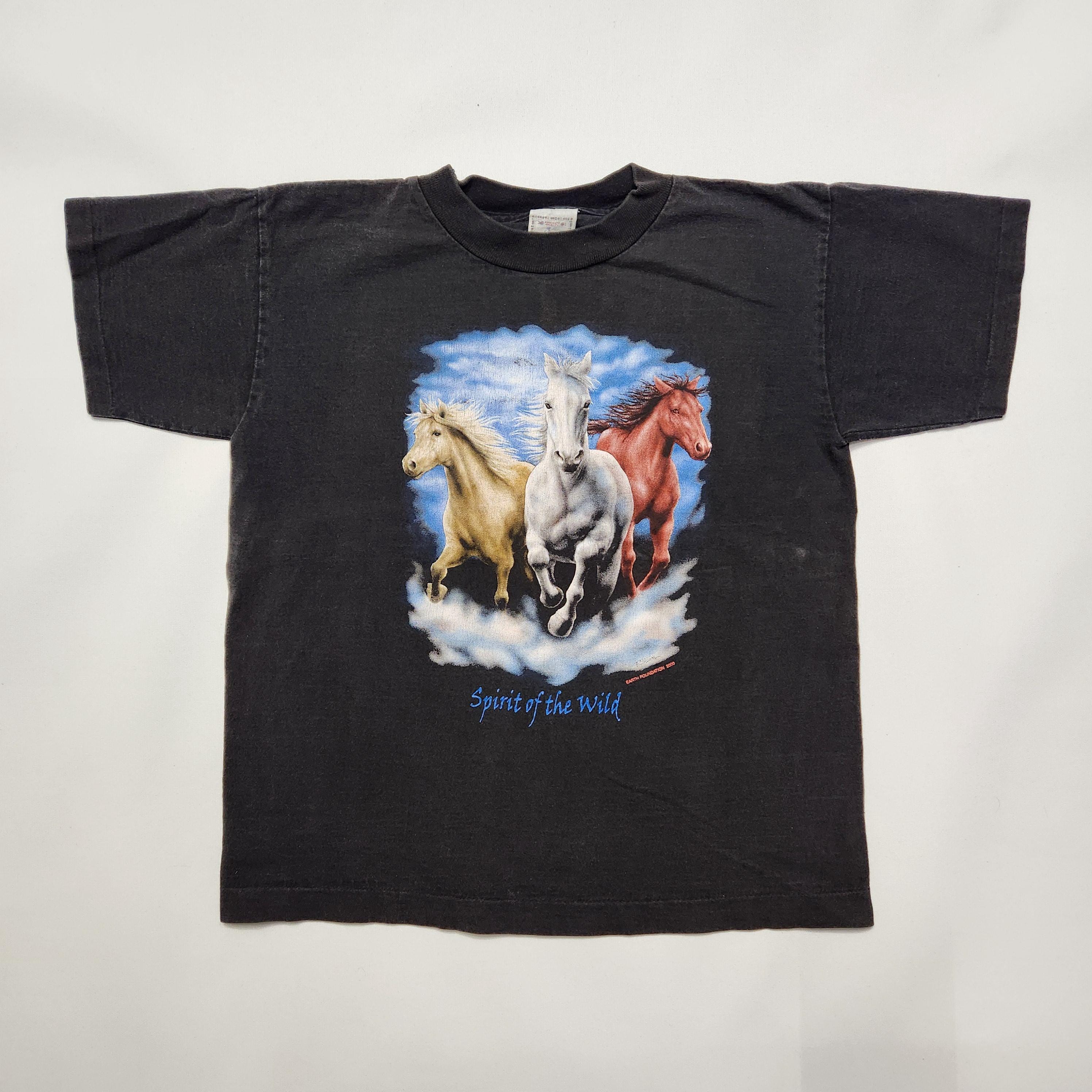 Vintage 2000 Spirit of the Wild Horse T Shirt Alore Made in USA Black 11-13y