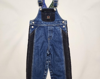 Vintage 90s Tommy Hilfiger Denim Overalls Corduroy Panel Crest Logo Kids 18-24M