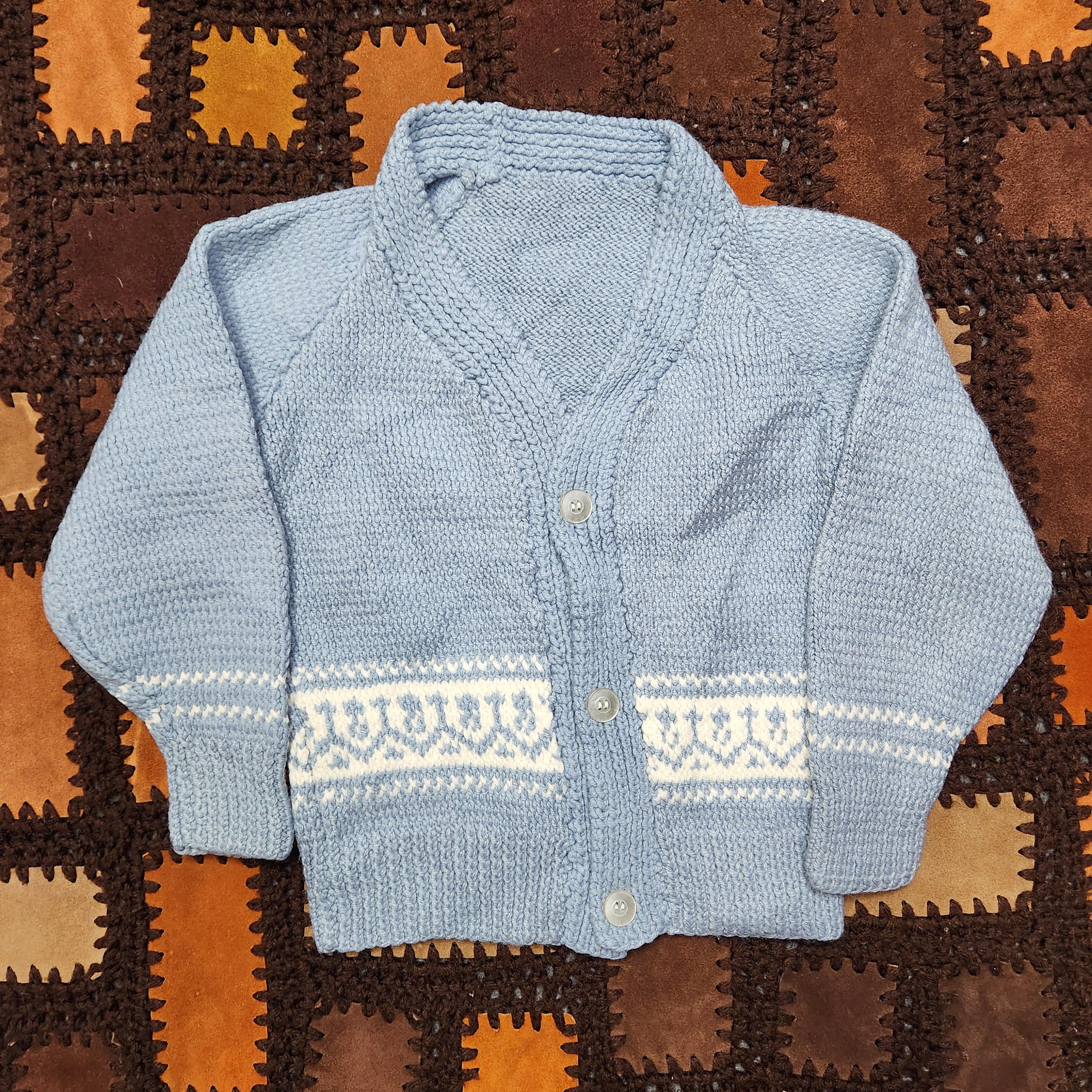70s 80s Kids Toddler Vintage Hand Knitted Light Blue Cardigan / 3T 4T 5T