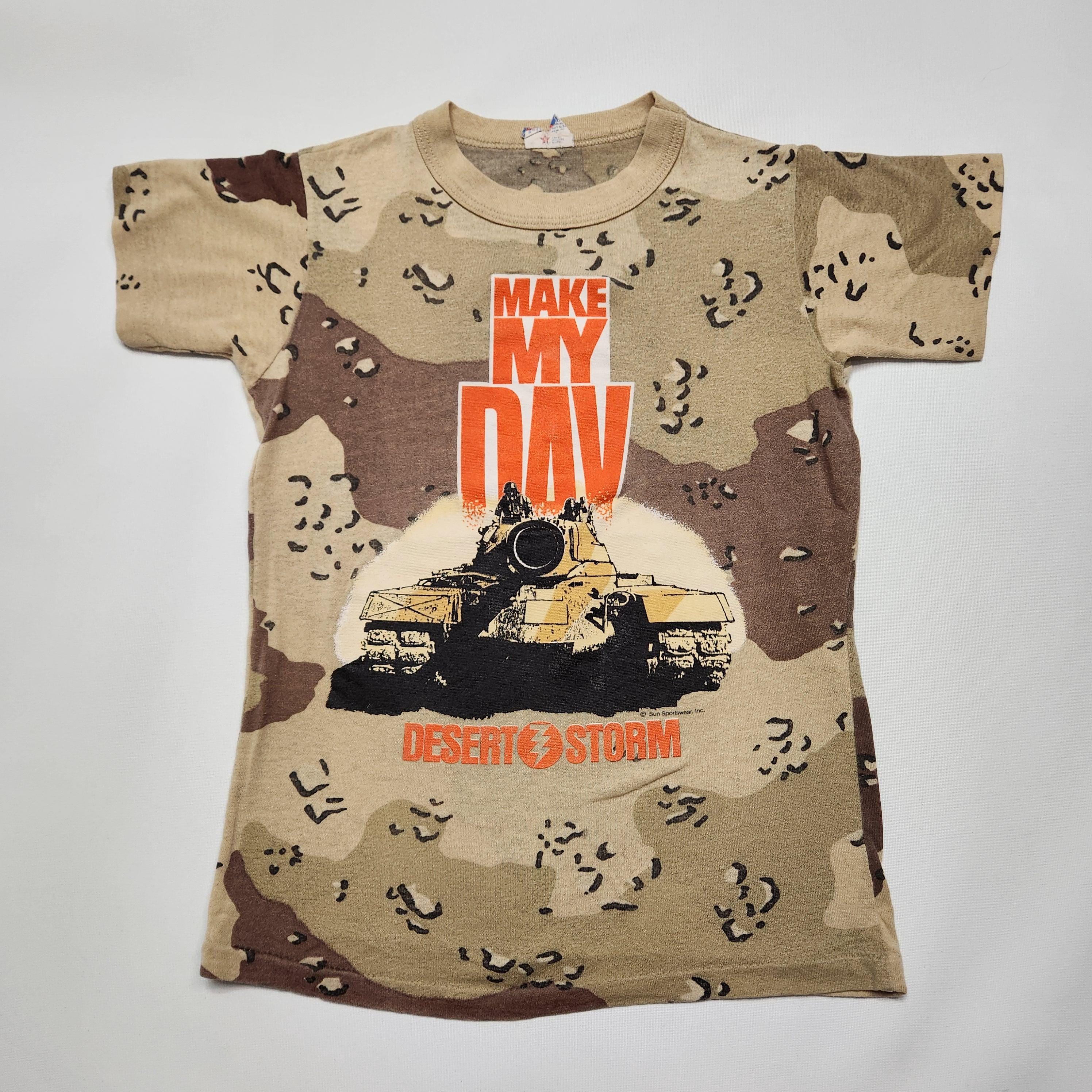 Vintage 90s Desert Storm Make My Day Camo Shirt Kids 4-6y Tank Graphic Tee