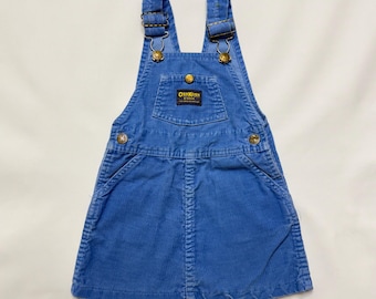 Vintage 80s/90s OshKosh B'gosh Corduroy Jumper Dress Periwinkle Blue Vestbak Girls Size 1-3y