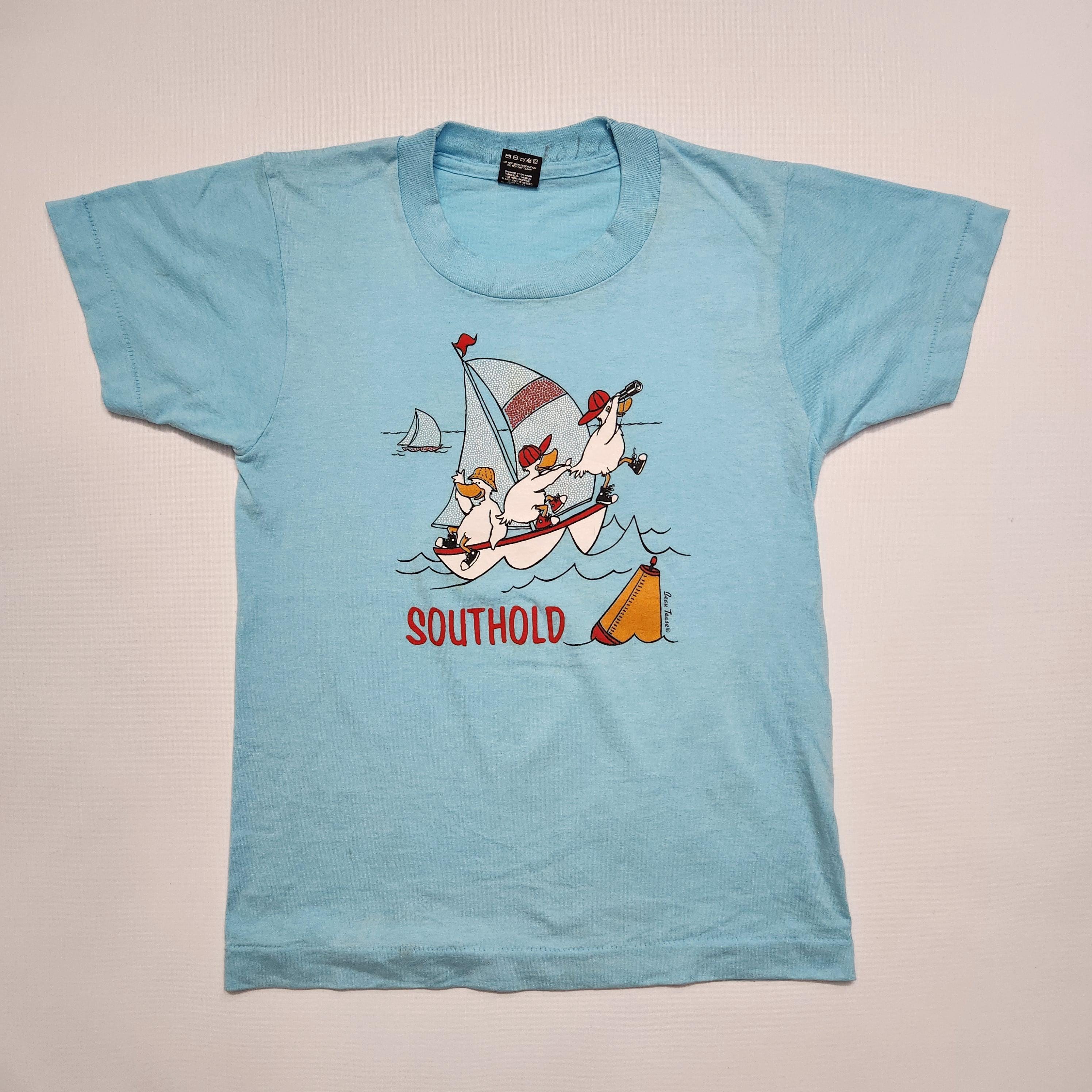Vintage Southold NY Souvenir T-Shirt: Duck on Yacht Print, Kids Size 7-9y