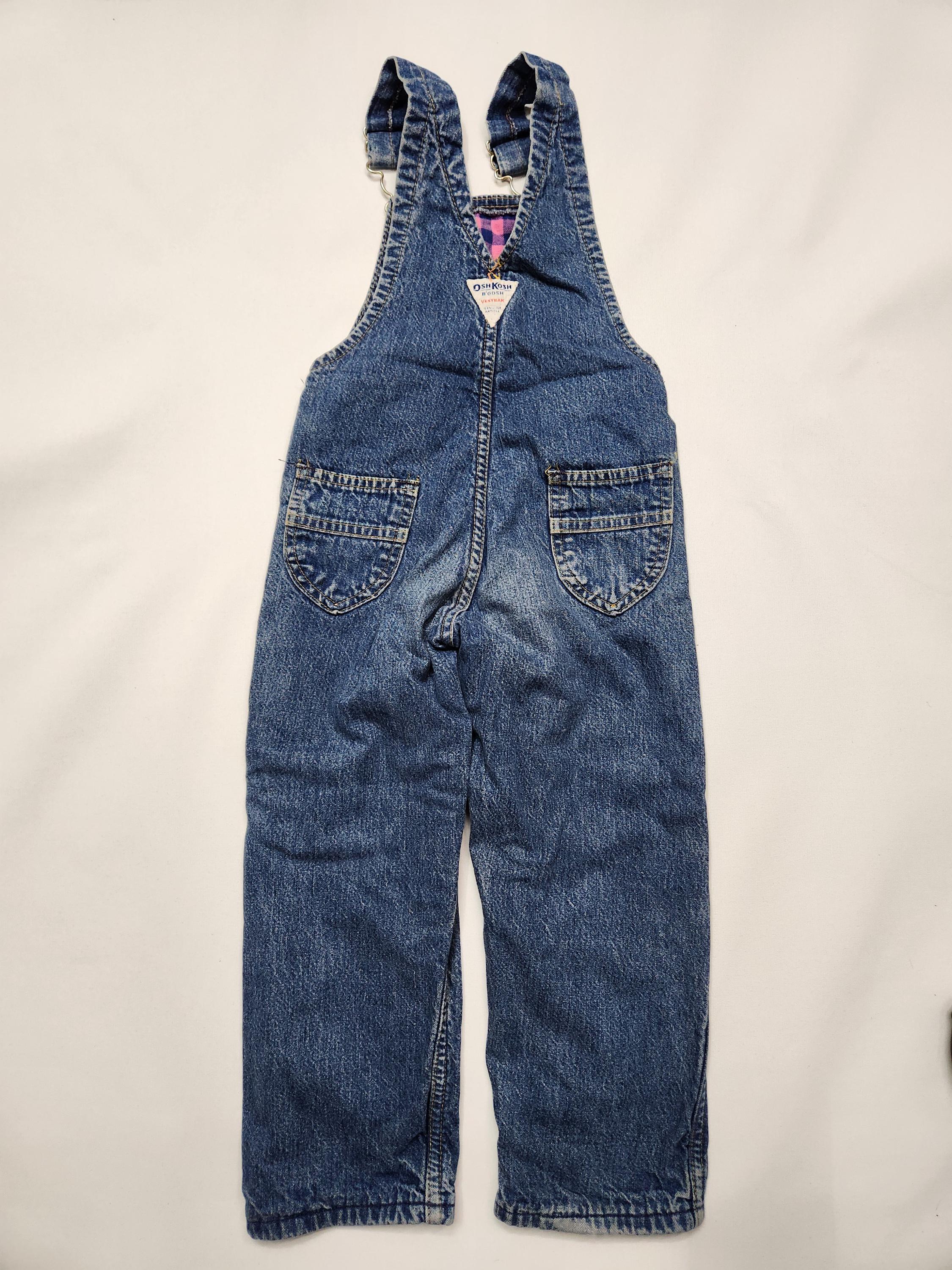 Vintage 80s OshKosh Bgosh Flannel Lined Denim Overalls Heart Patch Size 3/4 image 10