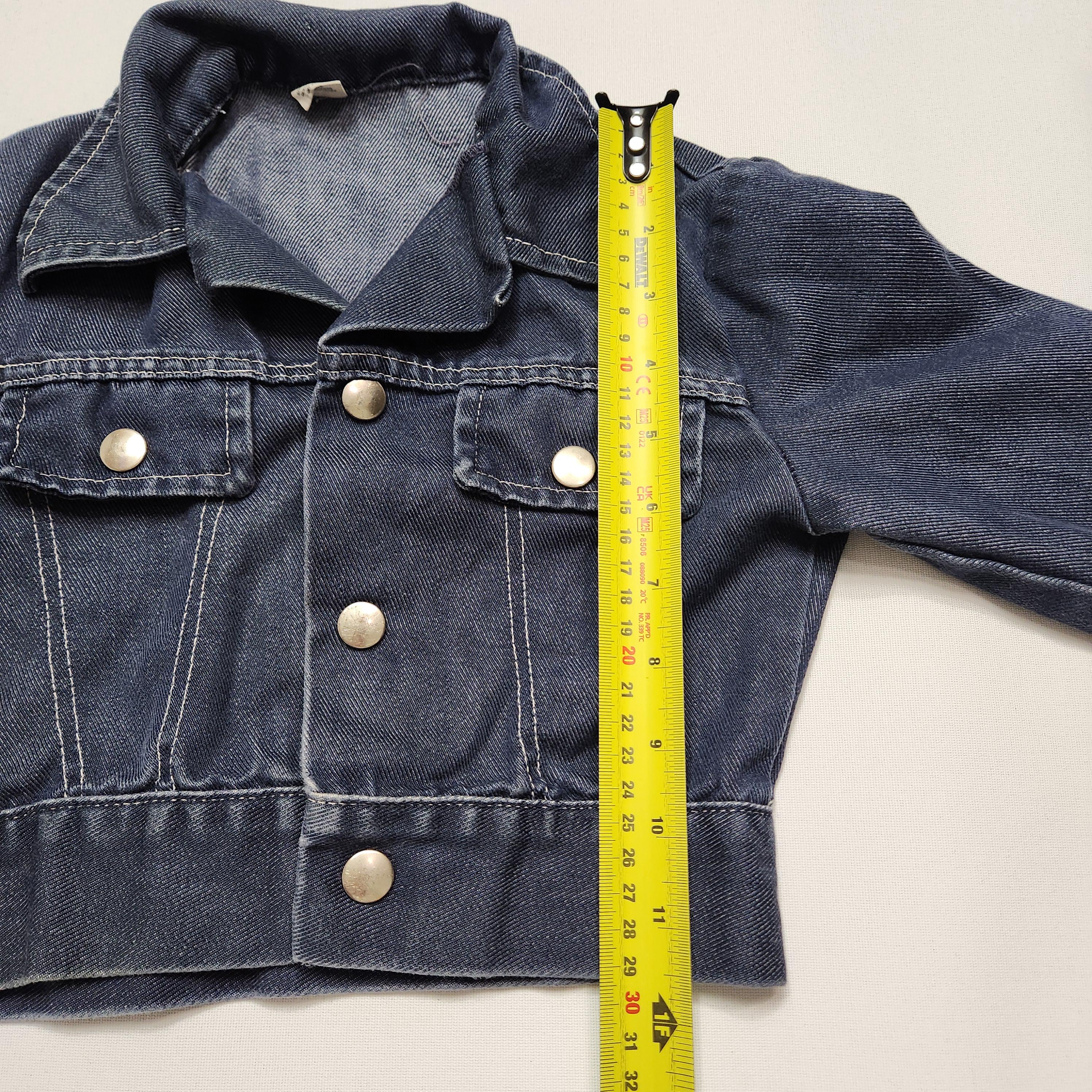 Vintage 70s Dark Wash Denim Jacket Kids Small Snap Button Cropped Jean Jacket image 8