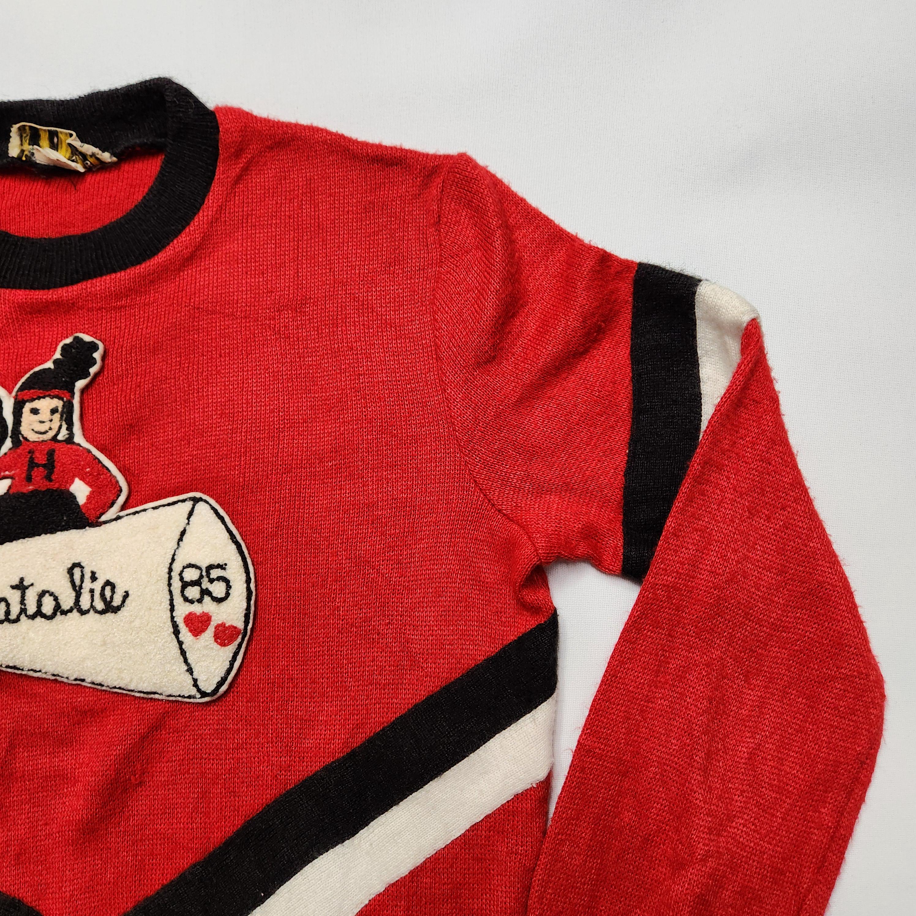 Vintage 85 Cheerleader Sweater Natalie Red Black White Chenille Patch image 5
