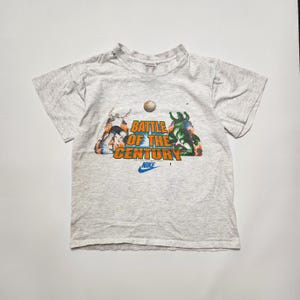 RARE 1992 90s Kids Youth Vintage Nike Battle of the Century Barkley vs Godzilla W Sided Print Promotional Single Stitch Tshirt / 8y 9y 10y